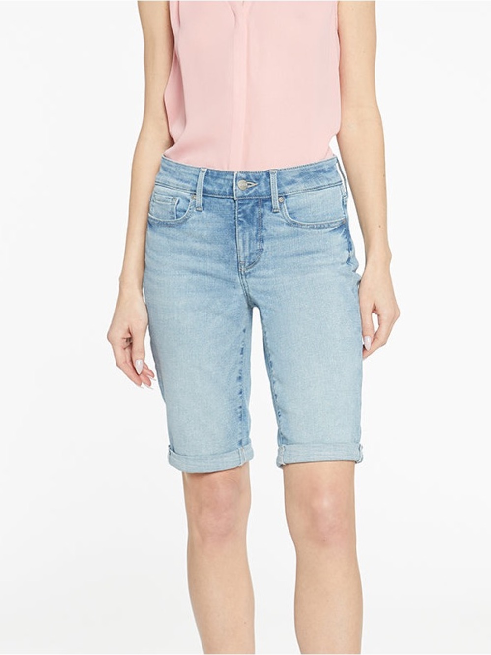 Cuffed Denim Briella Bermuda Shorts - Blue